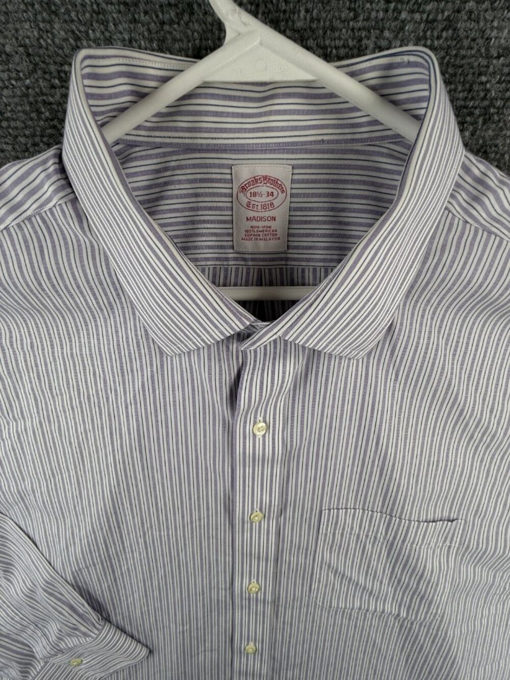 Brooks Brothers Long Sleeve Non Iron Button Up Striped Purple Madison 18.5 34